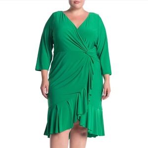 Marina 3/4 Sleeve Ruffle Hem Green Dress NWT